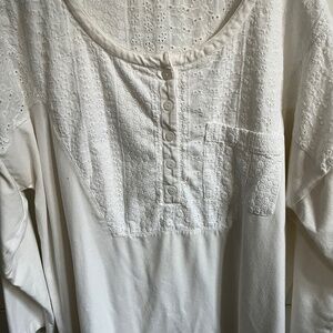 Soft Surroundings long sleeve, White eyelet pattern tee, XL